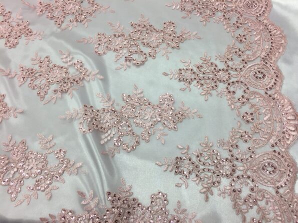 Blush Sequin lace fabric