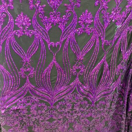 Black Iridescent Purple Damask Embroidered Lace