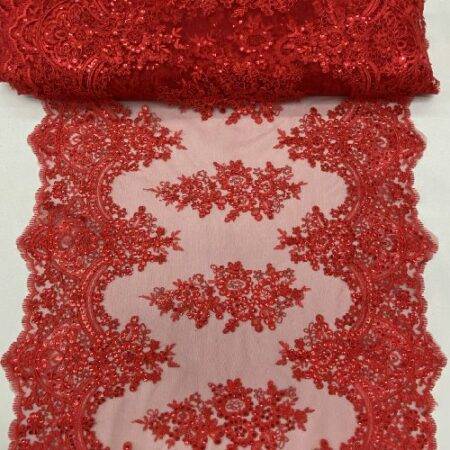 French Design Red Sequin Lace Fabric