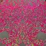 Nude Iridescent Hot Pink Damask Embroidered Lace