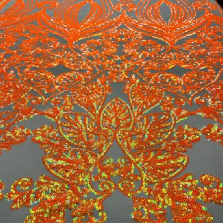 Nude Iridescent Orange Damask Embroidered Lace