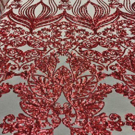 Nude Iridescent Red Damask Embroidered Lace