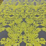 Nude Iridescent Yellow Damask Embroidered Lace