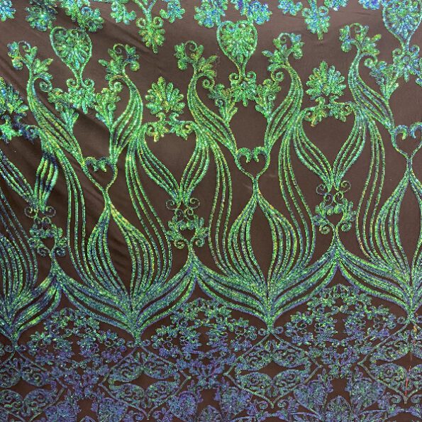 Iridescent Green Damask Embroidered Lace