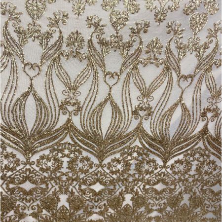 Nude Gold Damask Embroidered Lace