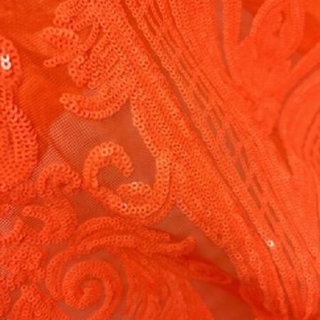 Orange Damask Embroidered Lace