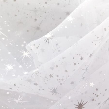 White Star Bursts Organza Fabric