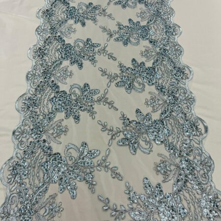 Round Sides Baby Blue Sequin Lace Fabric