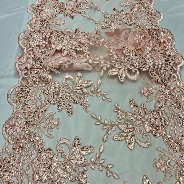 Round Sides Blush Sequin Lace Fabric