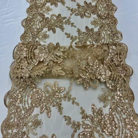 Round Sides Champagne Sequin Lace Fabric