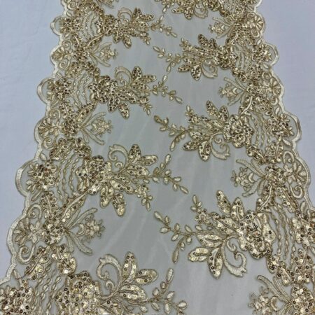 Round Sides Gold Sequin Lace Fabric