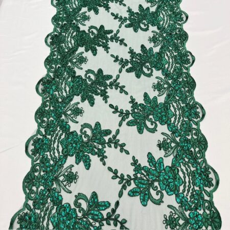 Round Sides Hunter Green Sequin Lace fabric