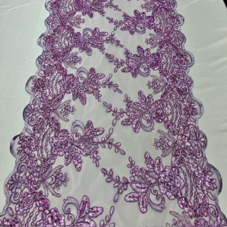 Round Sides Lilac Sequin Lace fabric