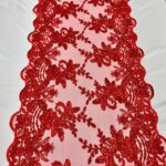 Round Sides Red Sequin Lace Fabric