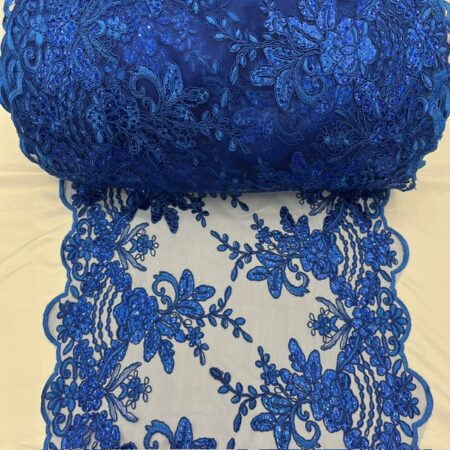 Round Sides Royal Blue Sequin Lace fabric