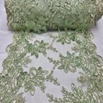 Round Sides Sage Sequin Lace fabric