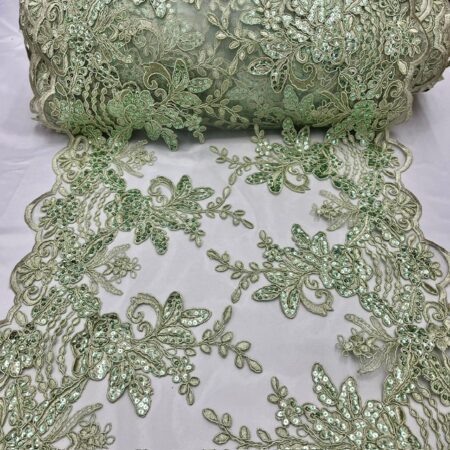 Round Sides Sage Sequin Lace fabric