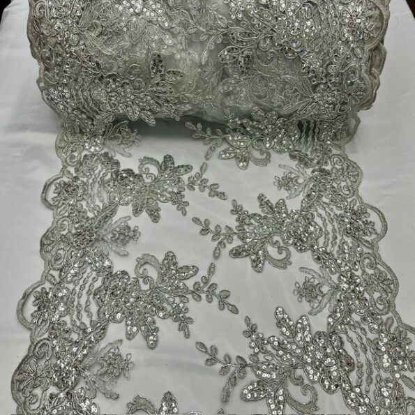 Round Sides Silver Sequin Lace fabric