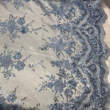 Baby Blue Embroidered lace fabric