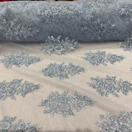 Floral Baby Blue Sequin Lace fabric