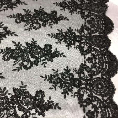 Black Sequin Lace Fabric