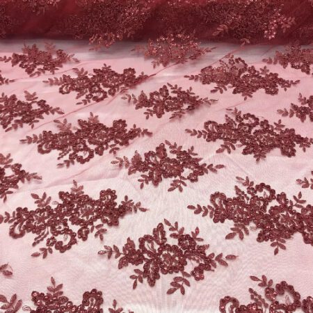 Burgundy Sequin lace fabric