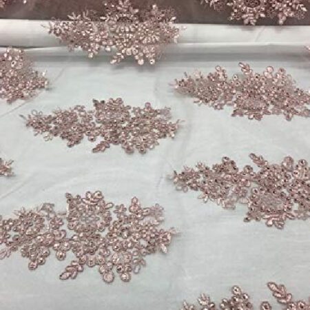 Floral Dusty Rose Sequin Lace fabric