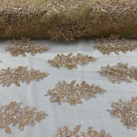 Floral Dusty Gold Sequin Lace fabric