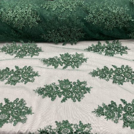 Floral Hunter Green Sequin Lace fabric