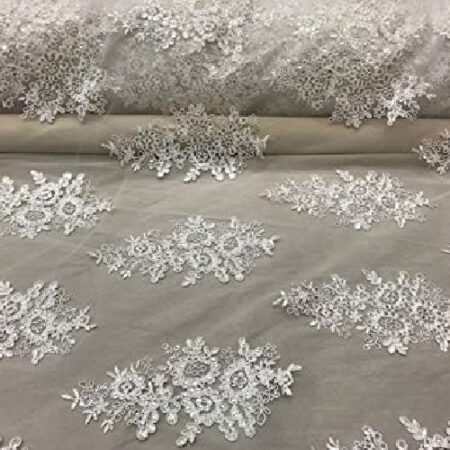 Floral Ivory Sequin Lace fabric