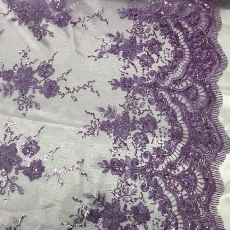 Lilac Embroidered Lace fabric