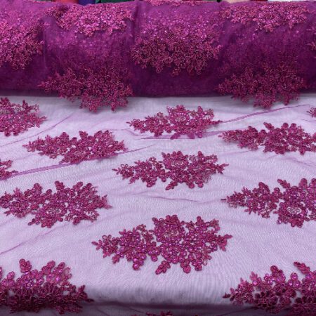 Floral Magenta Sequin Lace fabric