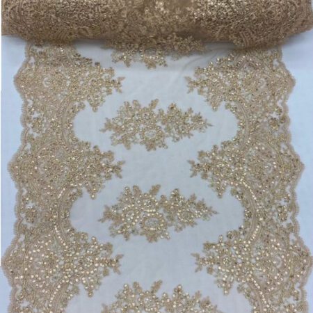 French Design Champagne Sequin Lace Fabric