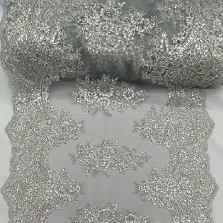 French Design Silver Sequin Lace Fabric