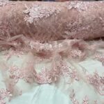 Blush Sequin lace fabric with embroideries on mesh VT-17