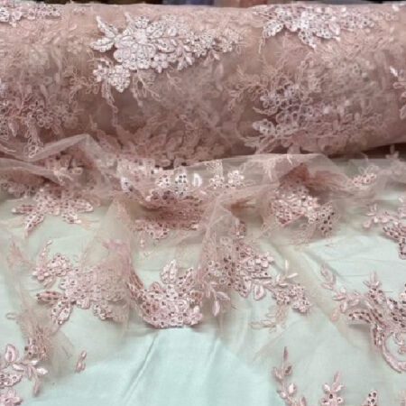 Blush Sequin lace fabric with embroideries on mesh VT-17