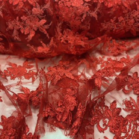 Mesh Red Sequin Lace Fabric