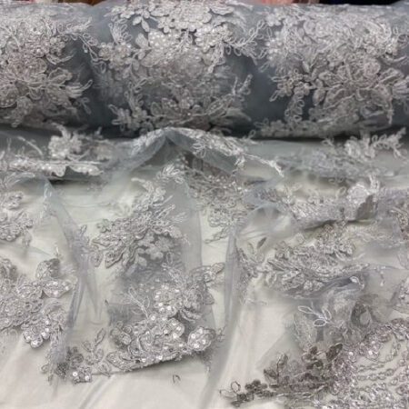 Mesh Silver Sequin Lace Fabric