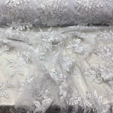 Mesh White Sequin Lace Fabric