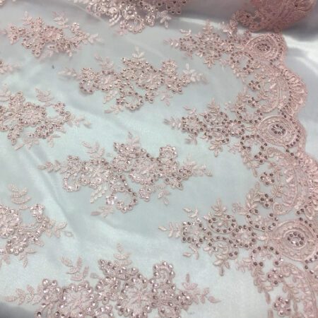 Pink Sequin lace fabric