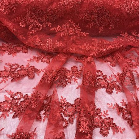 Red Sequin lace fabric