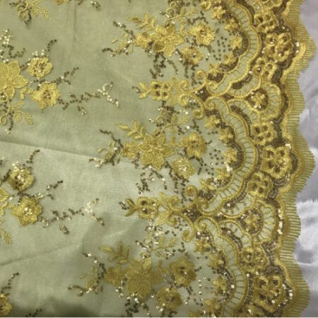 Yellow Embroidered Lace fabric