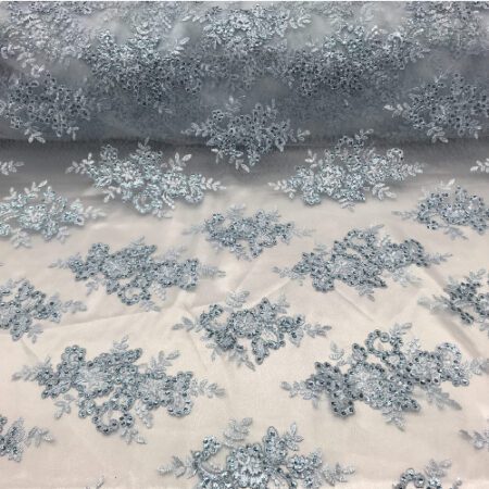 Baby Blue Sequin lace fabric