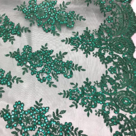 Hunter Green Sequin lace fabric