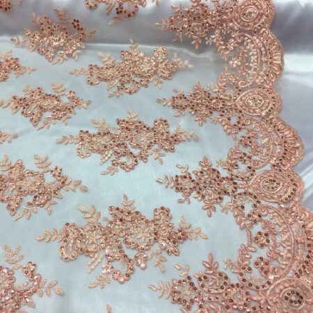 Peach Sequin lace fabric