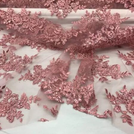 Rose Gold sequin lace fabric