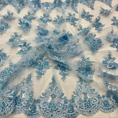 Luxury Beaded Lace Fabric – Embroidered Tulle by the Yard for Bridal Dresses, Gowns & Special Occasion Sewing – VT-31