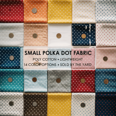 Small Polka Dot Fabric – Lightweight Poly Cotton – 14 Colors – By The Yard for DIY Sewing