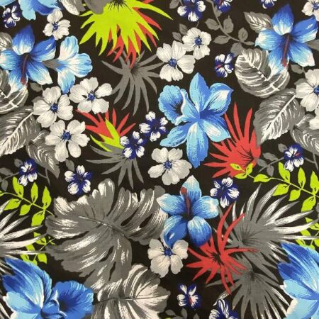 Hawaiian Floral Mix Poly Cotton Fabric by the Yard 58/60– Lightweight, Vibrant & Soft – Ideal for Clothing, Crafts, and Décor