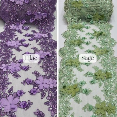 Beaded Lace Table Runner with Pearls and Sequins – 3D Embroidered Lace Fabric, Trim Lace, 13" Wide Embroidered Beaded Table Runner VT-33